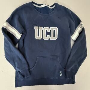 Champion UCD Aggies Sweatshirt Size L Navy Crewneck Pocket Striped Sleeves